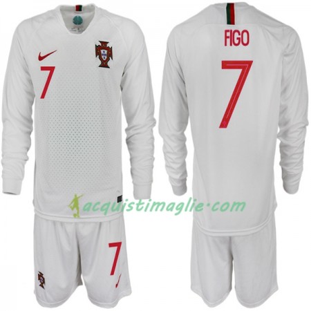 Divisa di Calcio Portogallo FIGO 7 Bambino Trasferta Mondiali 2018 Manica Lunga